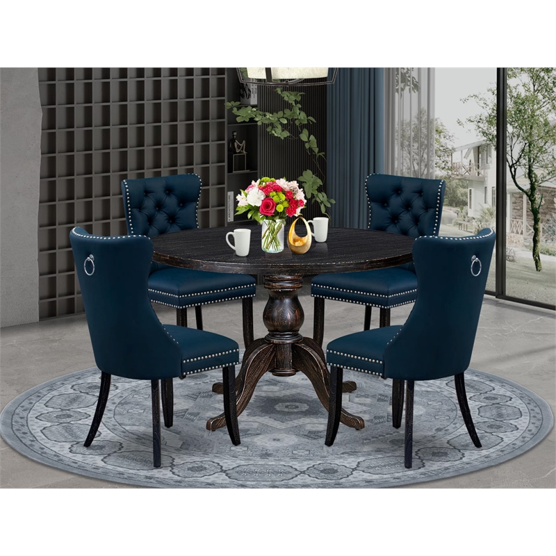 East West Furniture Irving 5 Piece Round Kitchen Set in Black Finish