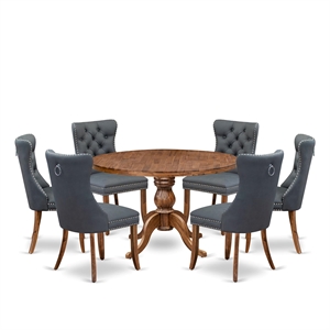 East West Furniture Irving 7-Piece Dining Table Set in Walnut Finish