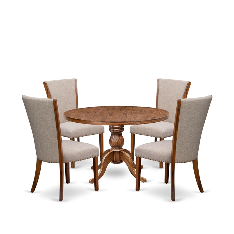 East West Furniture Irving 5 Piece Round Dining Room Set in Walnut Finish