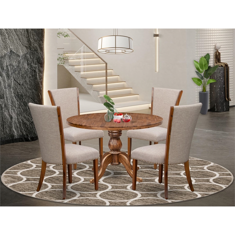 East West Furniture Irving 5 Piece Round Dining Room Set in Walnut Finish