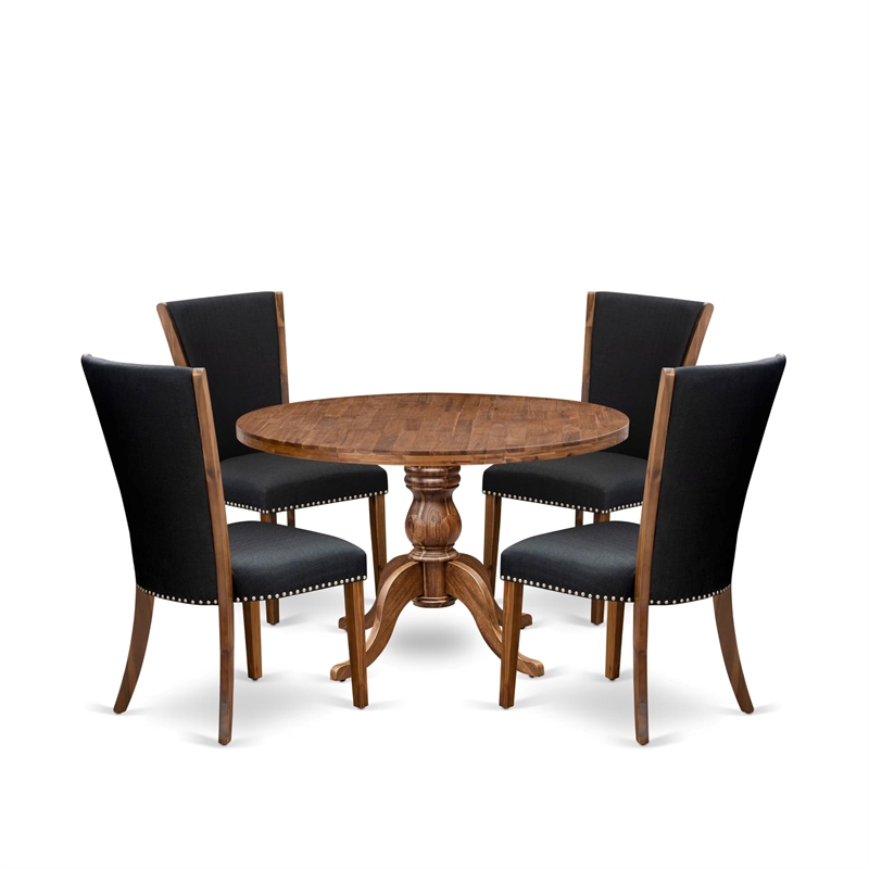 East West Furniture Irving 5 Piece Round Dining Table Set in Walnut Finish
