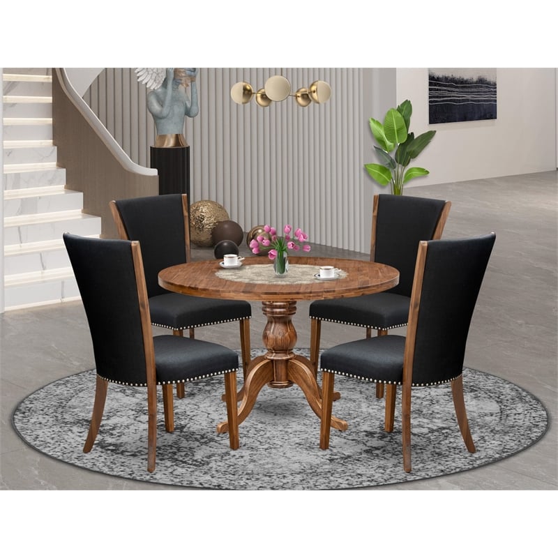 East West Furniture Irving 5 Piece Round Dining Table Set in Walnut Finish