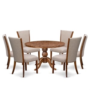 East West Furniture Irving 7 Piece Round Kitchen Set in Walnut Finish