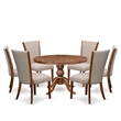 East West Furniture Irving 7 Piece Round Kitchen Set in Walnut Finish