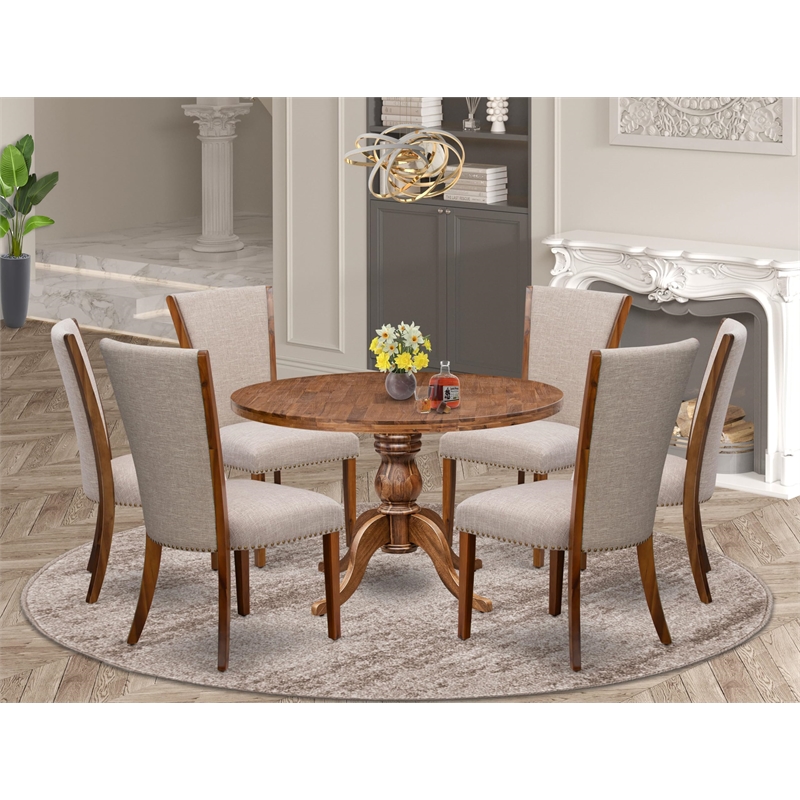 East West Furniture Irving 7 Piece Round Kitchen Set in Walnut Finish