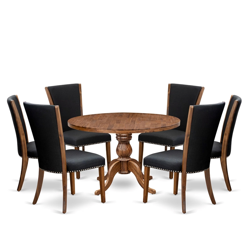 East West Furniture Irving 7 Piece Round Dining Room Set in Walnut Finish