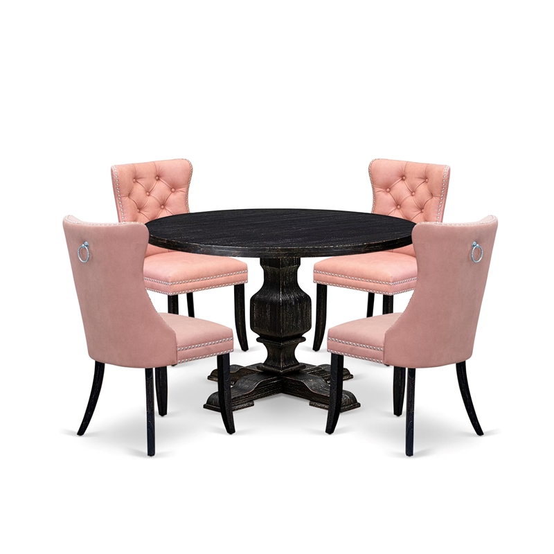 East West Furniture Irving 5 Piece Round Kitchen Table Set in Black Finish
