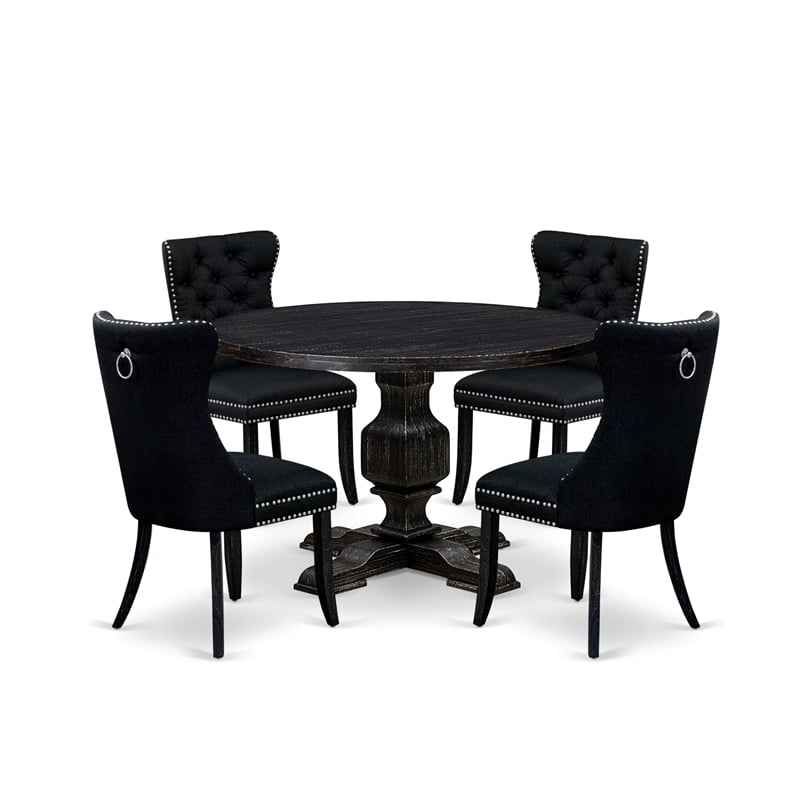 East West Furniture Irving 5 Piece Round Dining Set in Black Finish