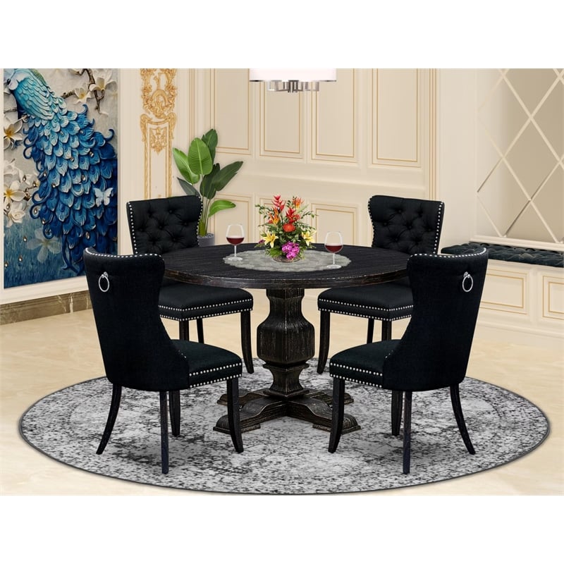 East West Furniture Irving 5 Piece Round Dining Set in Black Finish
