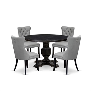 East West Furniture Irving 5 Piece Round Dining Table Set in Black Finish