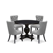 East West Furniture Irving 5 Piece Round Dining Table Set in Black Finish