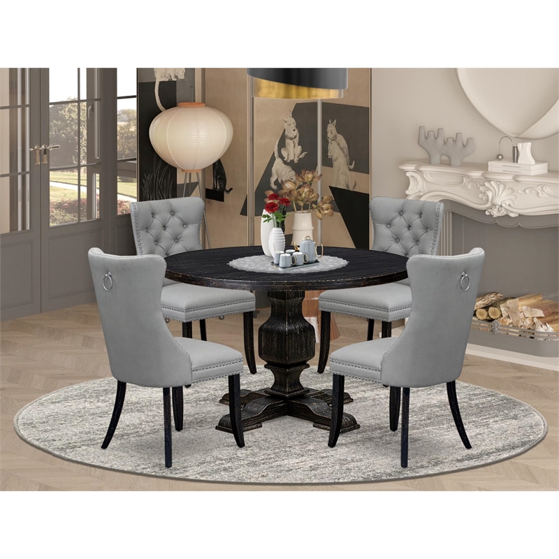 East West Furniture Irving 5 Piece Round Dining Table Set in Black Finish