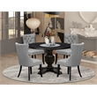 East West Furniture Irving 5 Piece Round Dining Table Set in Black Finish