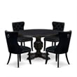 East West Furniture Irving 5 Piece Round Dining Table Set in Black Finish