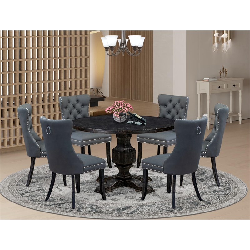 East West Furniture Irving 7-Piece Kitchen Table Set in Black Finish