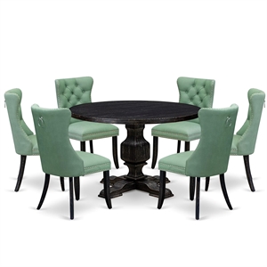 East West Furniture Irving 7 Piece Round Dining Table Set in Black Finish
