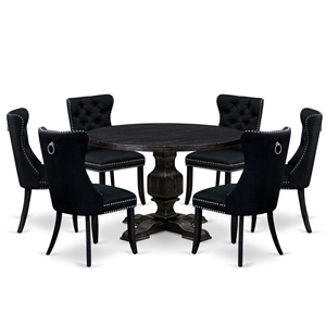 East West Furniture Irving 7 Piece Round Dining Table Set in Black Finish