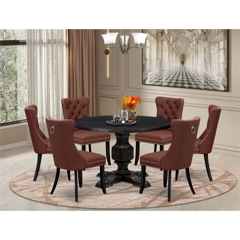East West Furniture Irving 7 Piece Round Kitchen Set in Black Finish