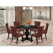 East West Furniture Irving 7 Piece Round Kitchen Set in Black Finish
