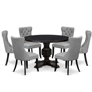 East West Furniture Irving 7 Piece Round Dining Room Set in Black Finish