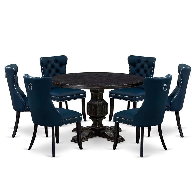 East West Furniture Irving 7 Piece Round Dining Set in Black Finish
