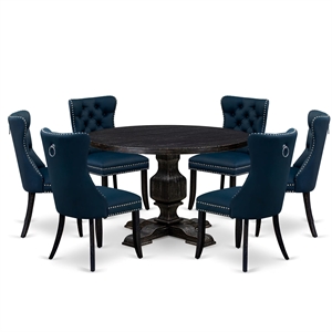 East West Furniture Irving 7 Piece Round Dining Set in Black Finish