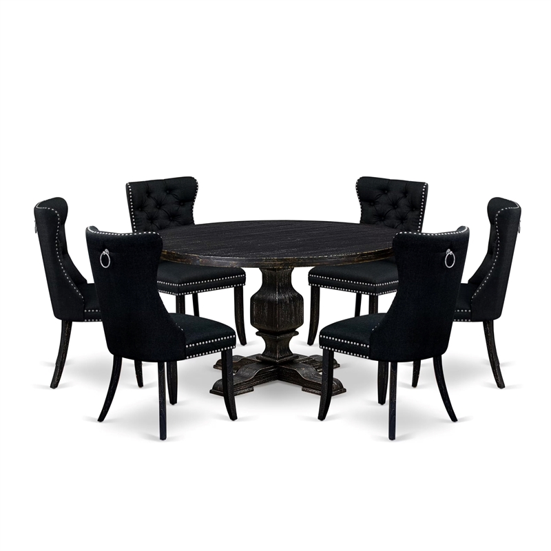 East West Furniture Irving 7 Piece Round Dining Room Set in Black Finish