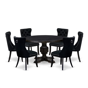 East West Furniture Irving 7 Piece Round Dining Room Set in Black Finish