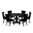 East West Furniture Irving 7 Piece Round Dining Room Set in Black Finish