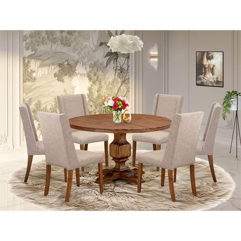 East West Furniture Irving 7-Piece Mid-Century Dining Set in Walnut Finish