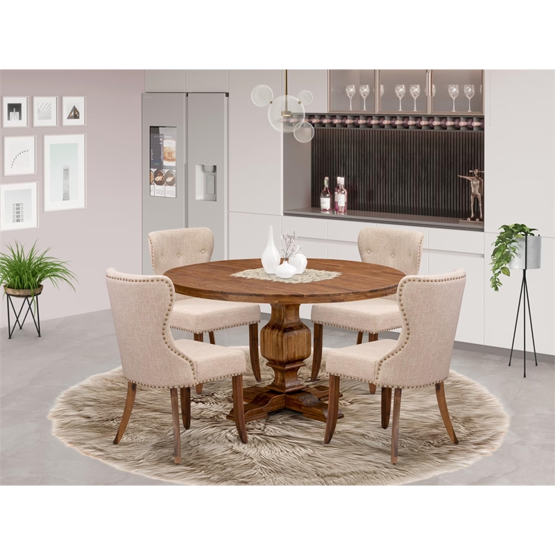 East West Furniture Irving 5-Piece Dining Table Set in Walnut Finish