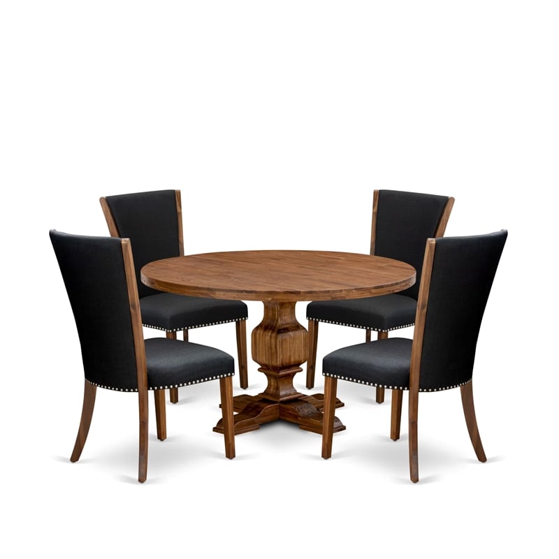 East West Furniture Irving 5 Piece Round Dining Room Set in Walnut Finish