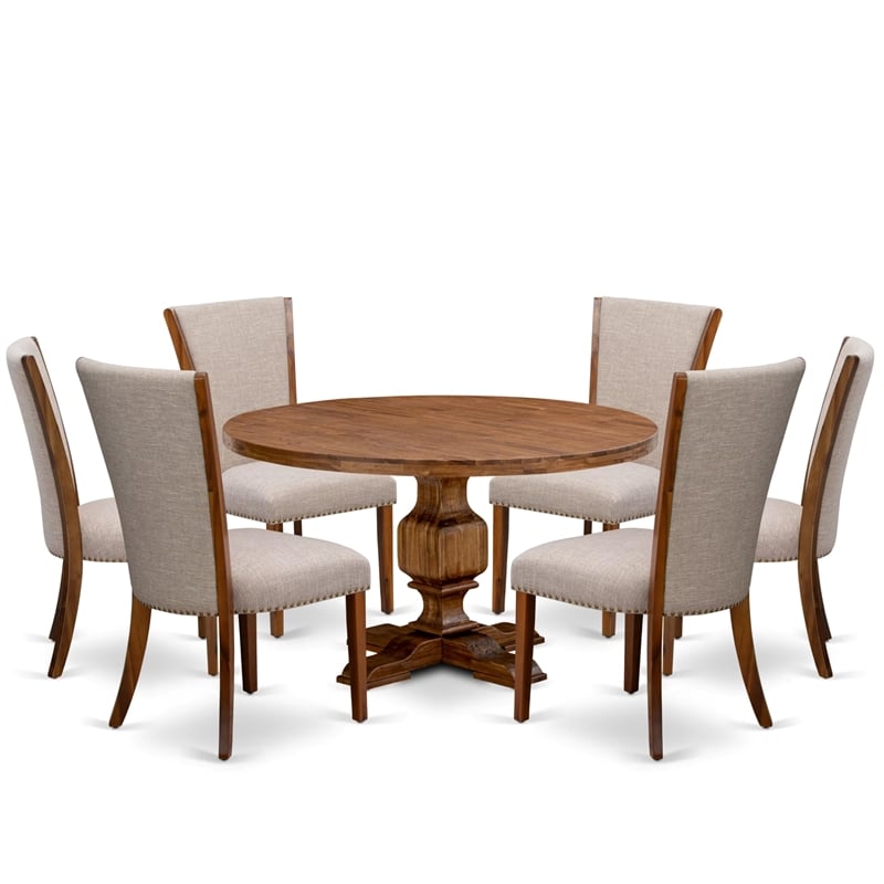 East West Furniture Irving 7 Piece Round Kitchen Table Set in Walnut Finish