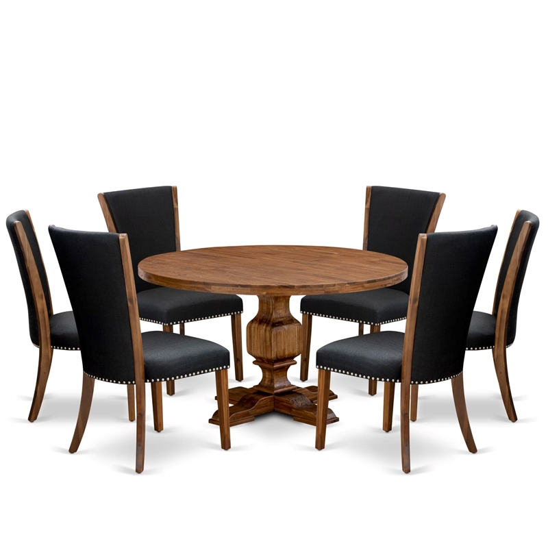 East West Furniture Irving 7 Piece Round Kitchen Set in Walnut Finish