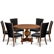 East West Furniture Irving 7 Piece Round Kitchen Set in Walnut Finish