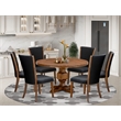East West Furniture Irving 7 Piece Round Kitchen Set in Walnut Finish