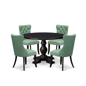 East West Furniture Irving 5 Piece Round Dining Room Set in Black Finish