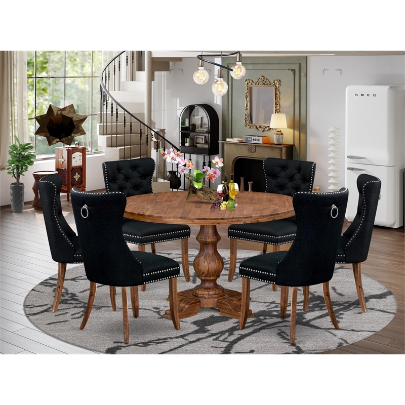 East West Furniture Irving 7-Piece Kitchen Table Set in Walnut Finish