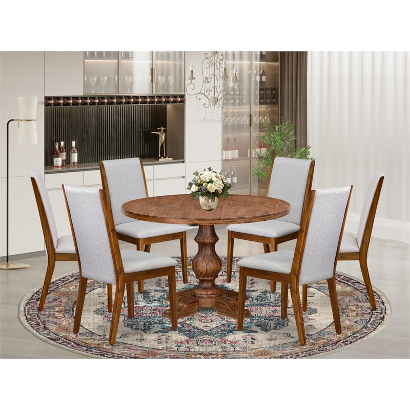 East West Furniture Irving 7-Piece Dining Table Set in Walnut Finish