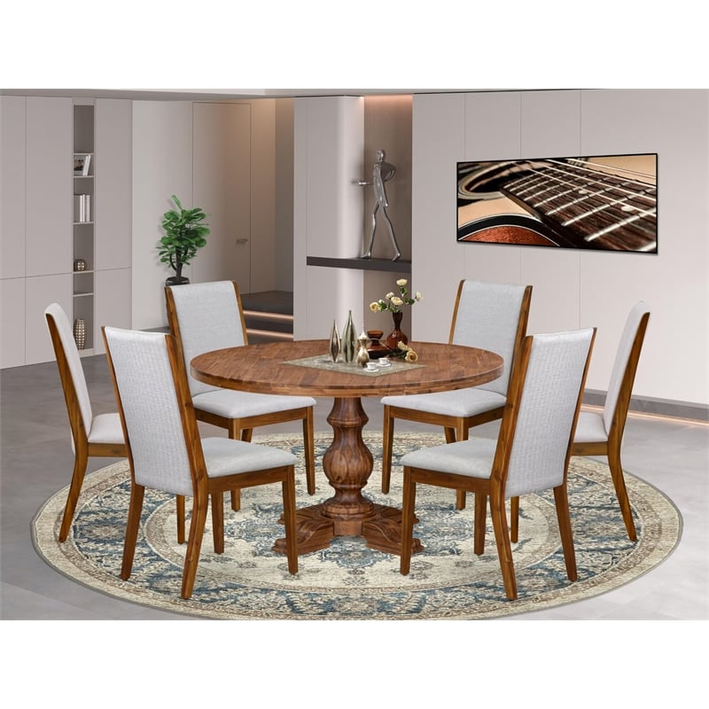 East West Furniture Irving 7-Piece Mid-Century Kitchen Table Set in Walnut