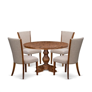 East West Furniture Irving 5 Piece Round Dinette Set in Walnut Finish