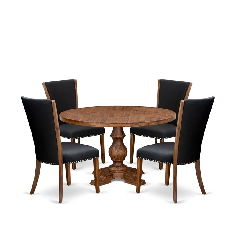 East West Furniture Irving 5 Piece Round Kitchen Table Set in Walnut Finish