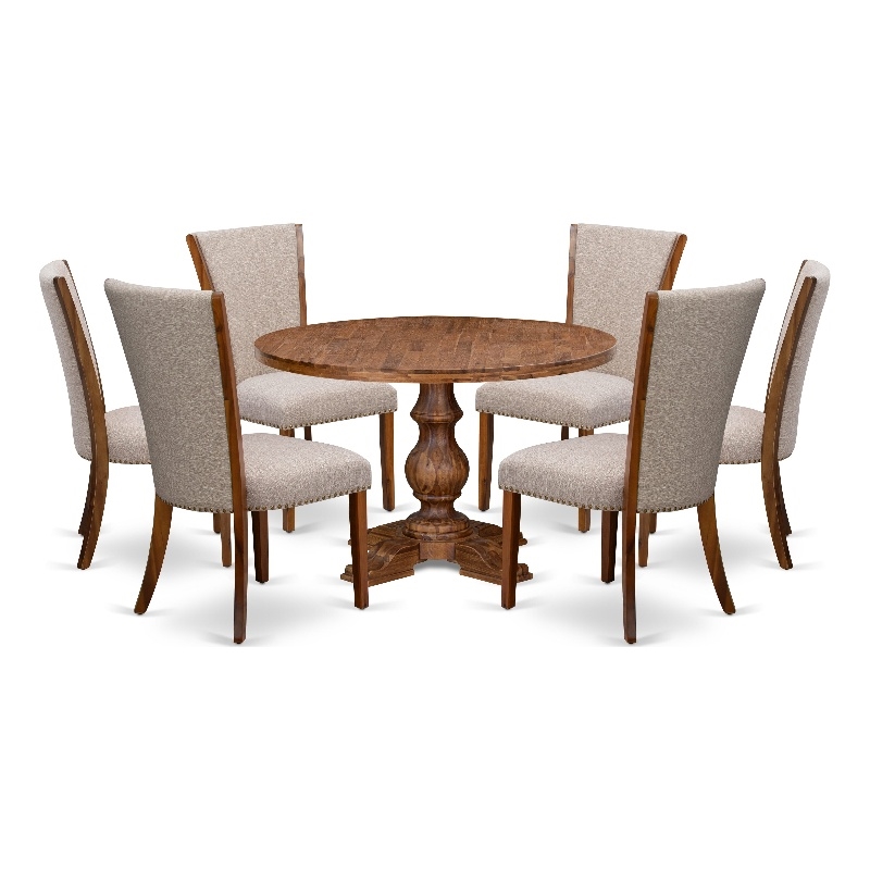 East West Furniture Irving 7 Piece Round Dining Table Set in Walnut Finish