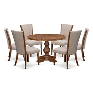 East West Furniture Irving 7 Piece Round Dining Table Set in Walnut Finish