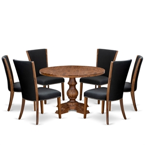 East West Furniture Irving 7 Piece Round Dining Set in Walnut Finish