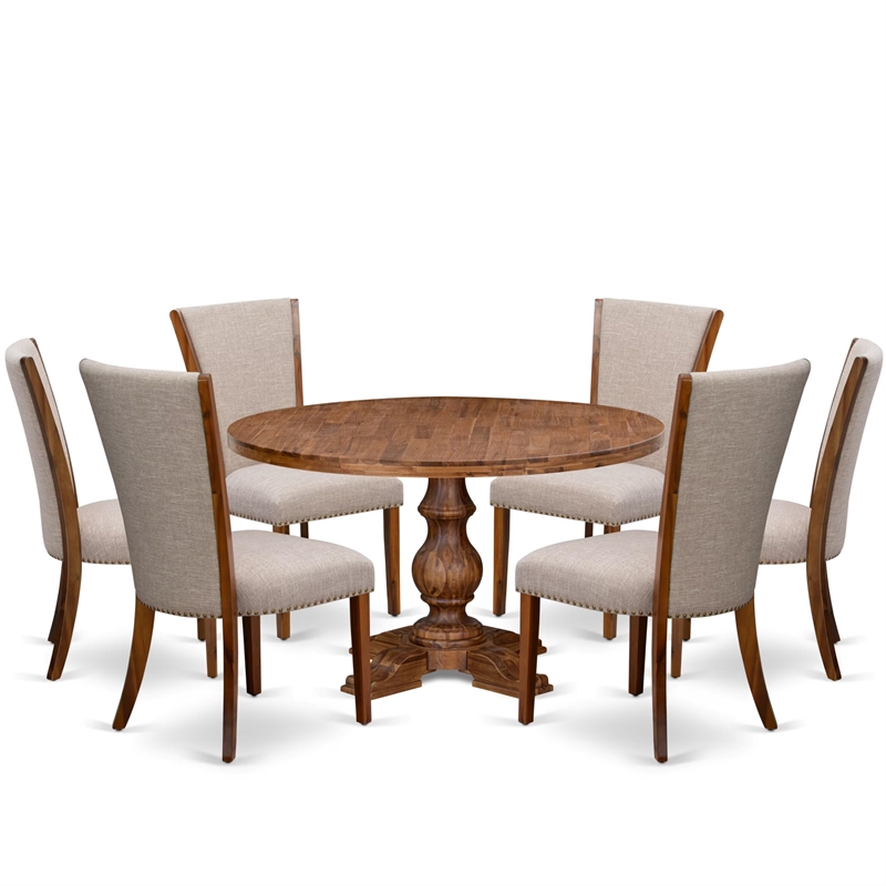 East West Furniture Irving 7 Piece Round Dining Set in Walnut Finish