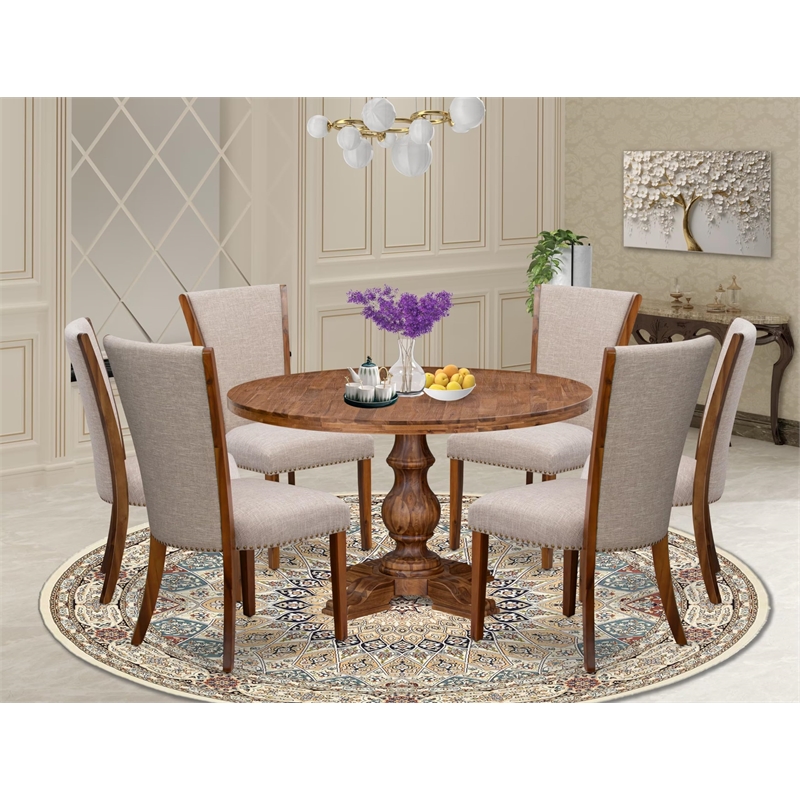 East West Furniture Irving 7 Piece Round Dining Set in Walnut Finish