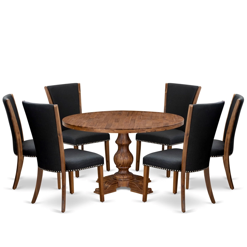 East West Furniture Irving 7 Piece Round Dining Set in Walnut Finish