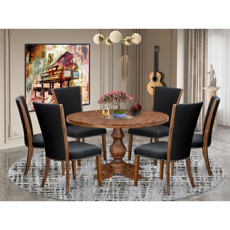 East West Furniture Irving 7 Piece Round Dining Set in Walnut Finish