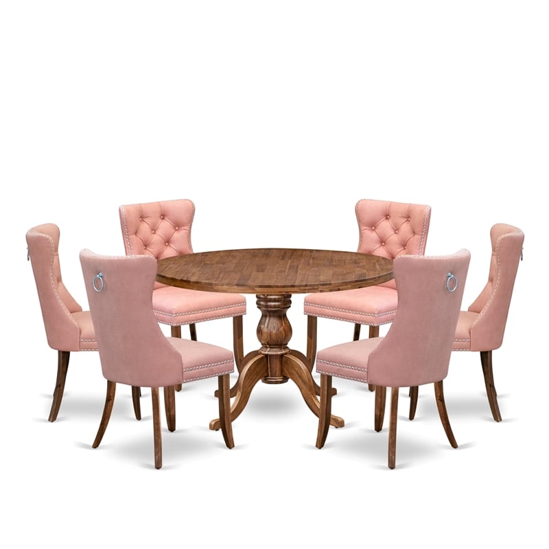 East West Furniture Irving 7-Piece Dining Table Set in Walnut Finish